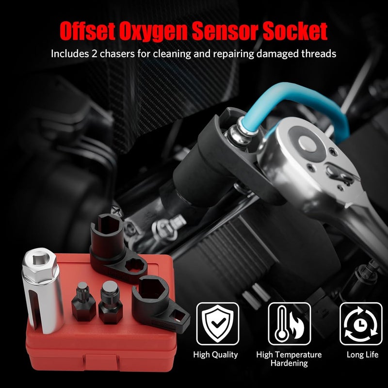 HTOMT 5PCS Oxygen Sensor Socket Removal Tool Wrench and Thread Chaser Set O2 Oxygen Sensor Socket Set Automotive Oxygen Sensor Removers for Removing and Install Oxygen Sensors Hex Vacuum Switches - Image 2